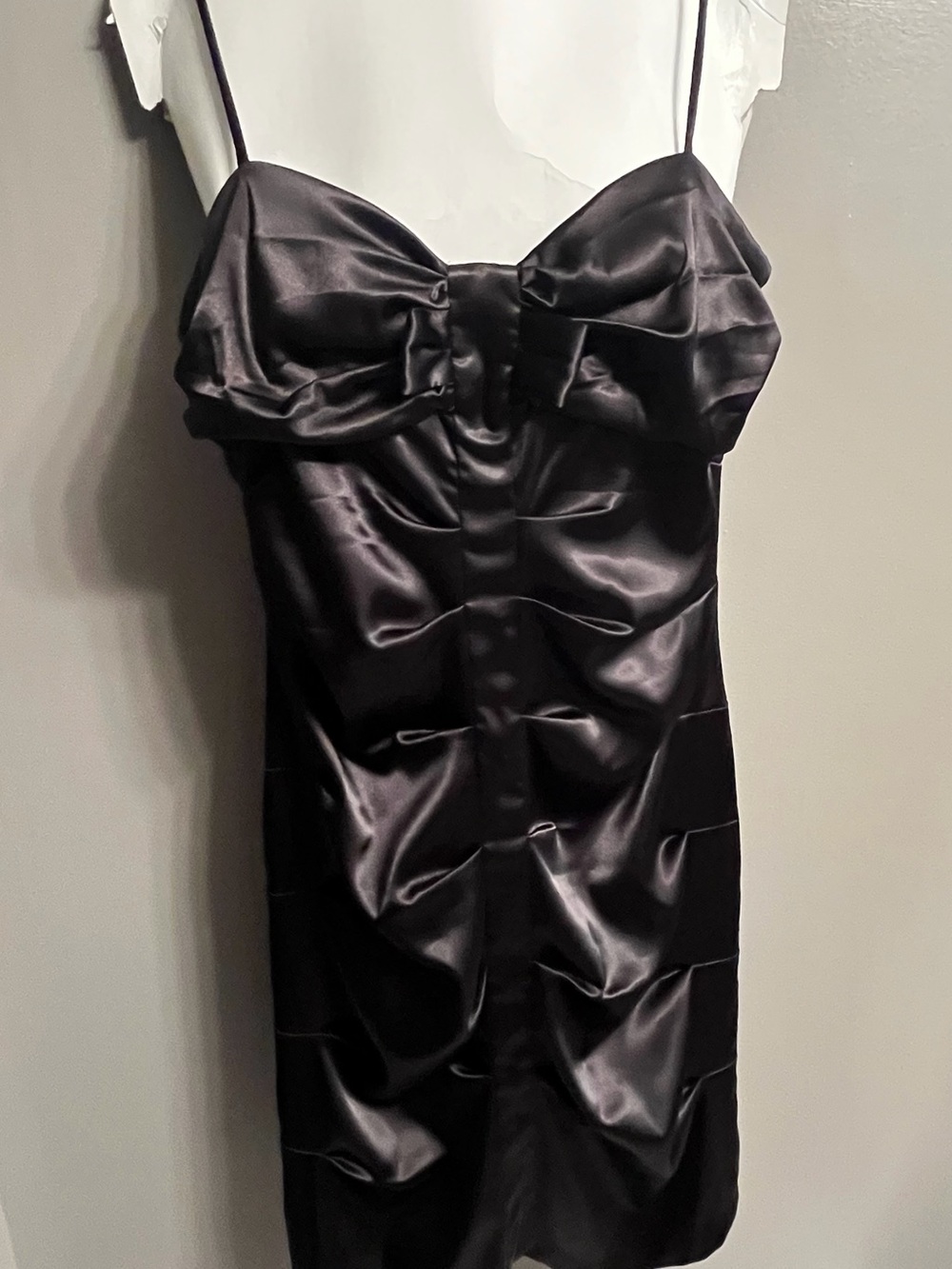 Taboo Black Satin Ruched Dress